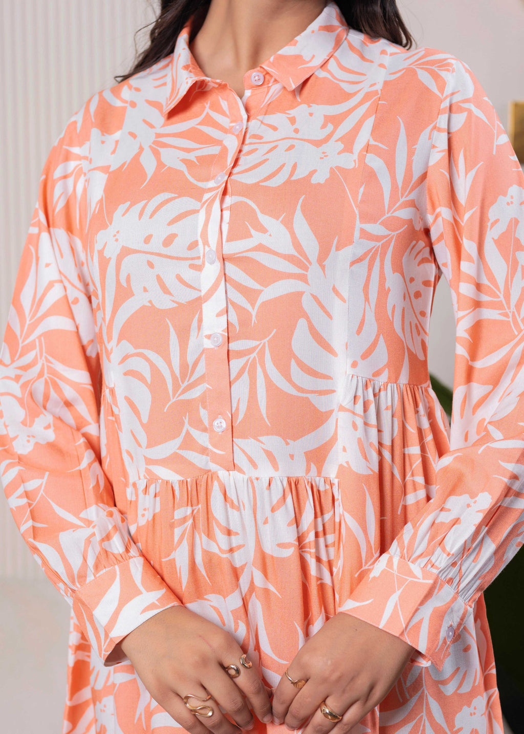 Juniper Lamora Orange Leaf Breeze Shirt Dress | Grocsy