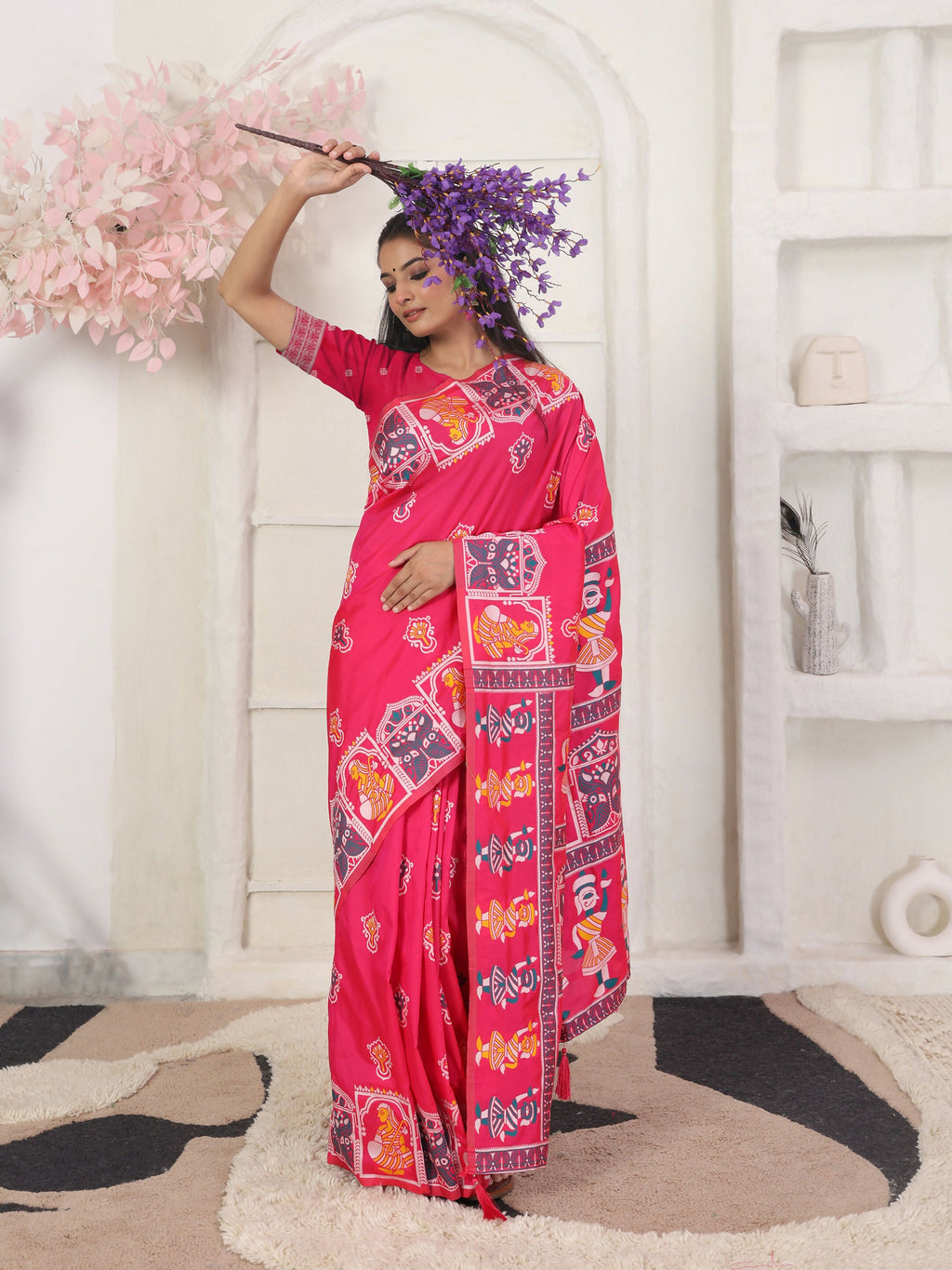 Shree Shyam Fashion Silk Blend Pink Saree | Grocsy