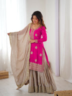 Lehenga Mart Designer Sharara Suit With Kurta, Sharara, Dupatta For Women-Pink | Grocsy
