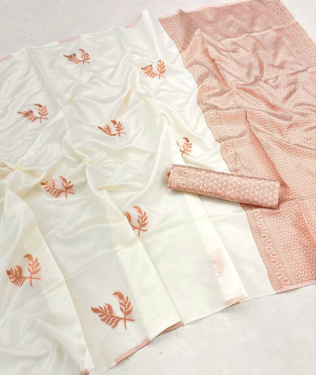 DEIANA'S Beautiful Designer Golden zari Soft Lichi Silk Saree - White | Grocsy