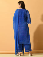 Myshka Women's Blue Embroidered Party Kurta Sets | Grocsy