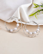 VOJ Women Sliver-Plated Pearl Stainless Steel Hoop Earrings | Grocsy