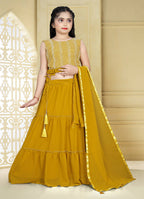 Wedding Designer Yellow Georgette Kidswear Lehenga - Aaradhna | Grocsy