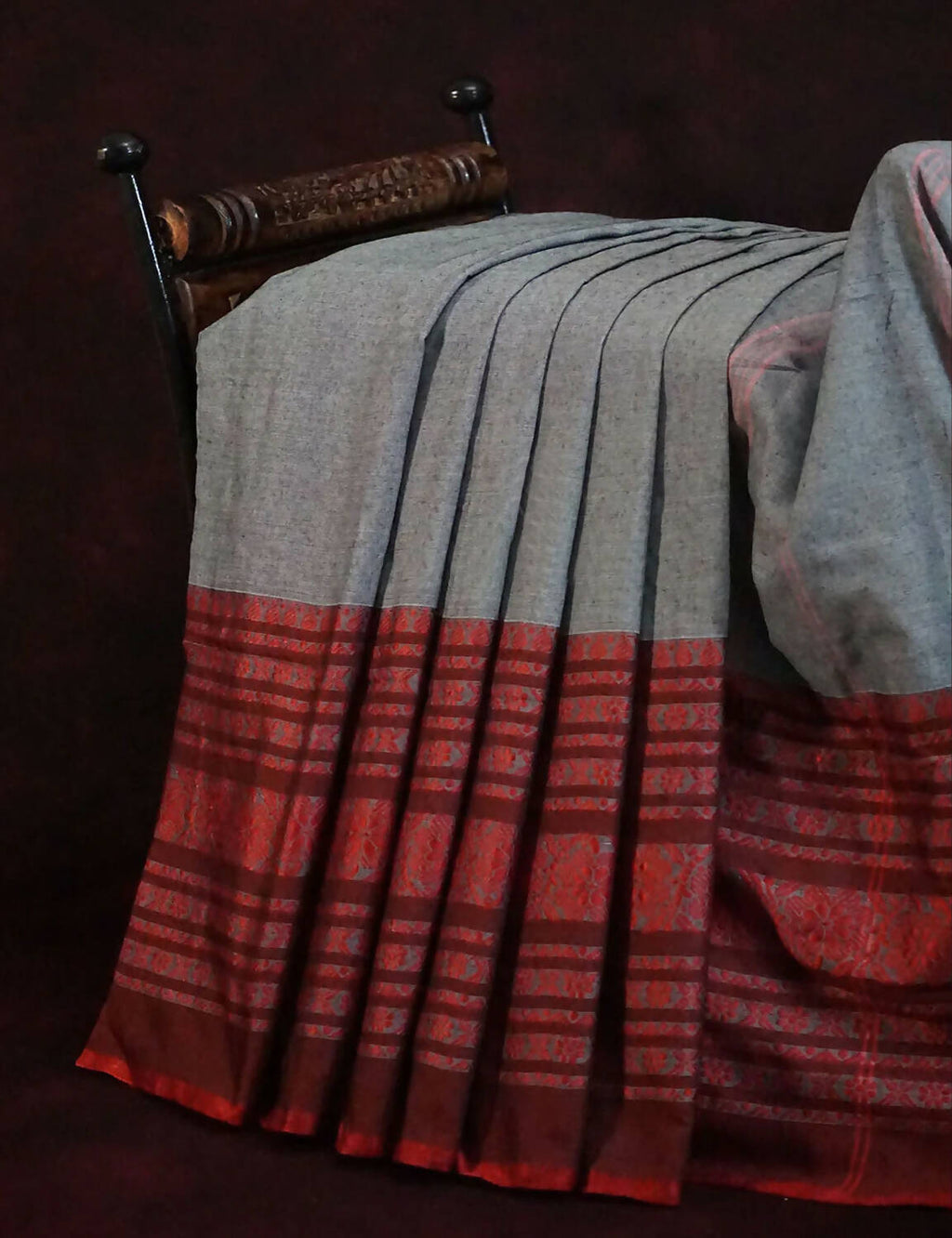 Grey Colour Contrast Thread Border Khadi Cotton Saree By Gayathri Reddy Designer Studio | Grocsy