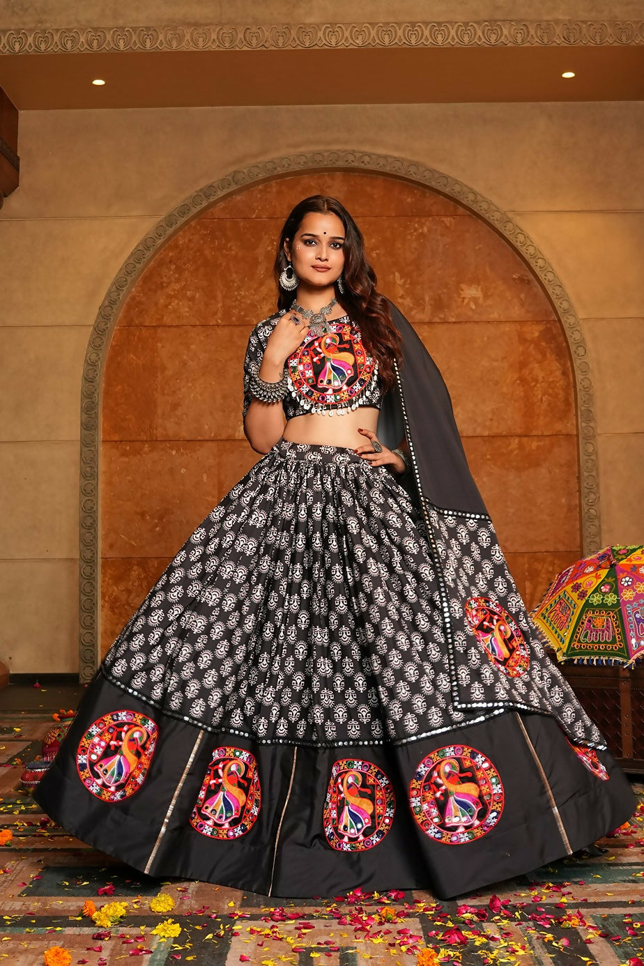 AI Fashion Black Crepe Designer Navratri Wear Lehenga Choli Collection | Grocsy