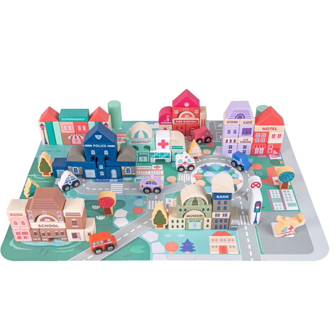 Nesta Toys 115 Pieces Wooden City Building Blocks, Stacking Educational Toys |Building Toys for Creative Play (3+ Years) | Grocsy