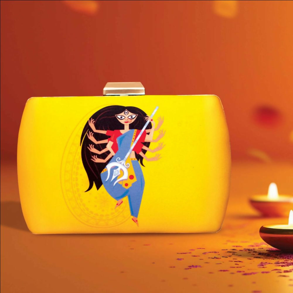 Joban Fashion Yellow Durga Printed Clutch - Multicolor | Grocsy