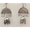 MS Fashion India Half Moon Silver Oxidized Jhumka Pearl Tassel Earrings | Grocsy