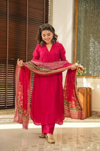 The52 Rani Women's Beautiful South Cotton Fabric Straight Kurta with Pant And Dupatta Set | Grocsy