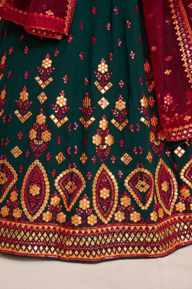 Green Georgette Sequence Embroidery Work Lehenga Choli - Jihu Culture | Grocsy