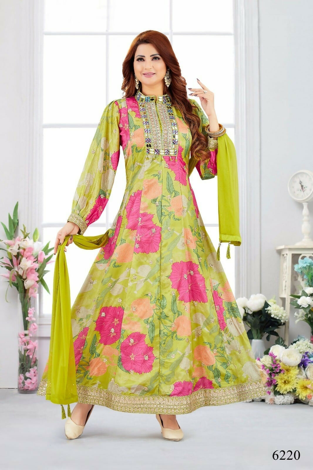 Joban Fashion Chinon Green Color Kurta Set | Grocsy