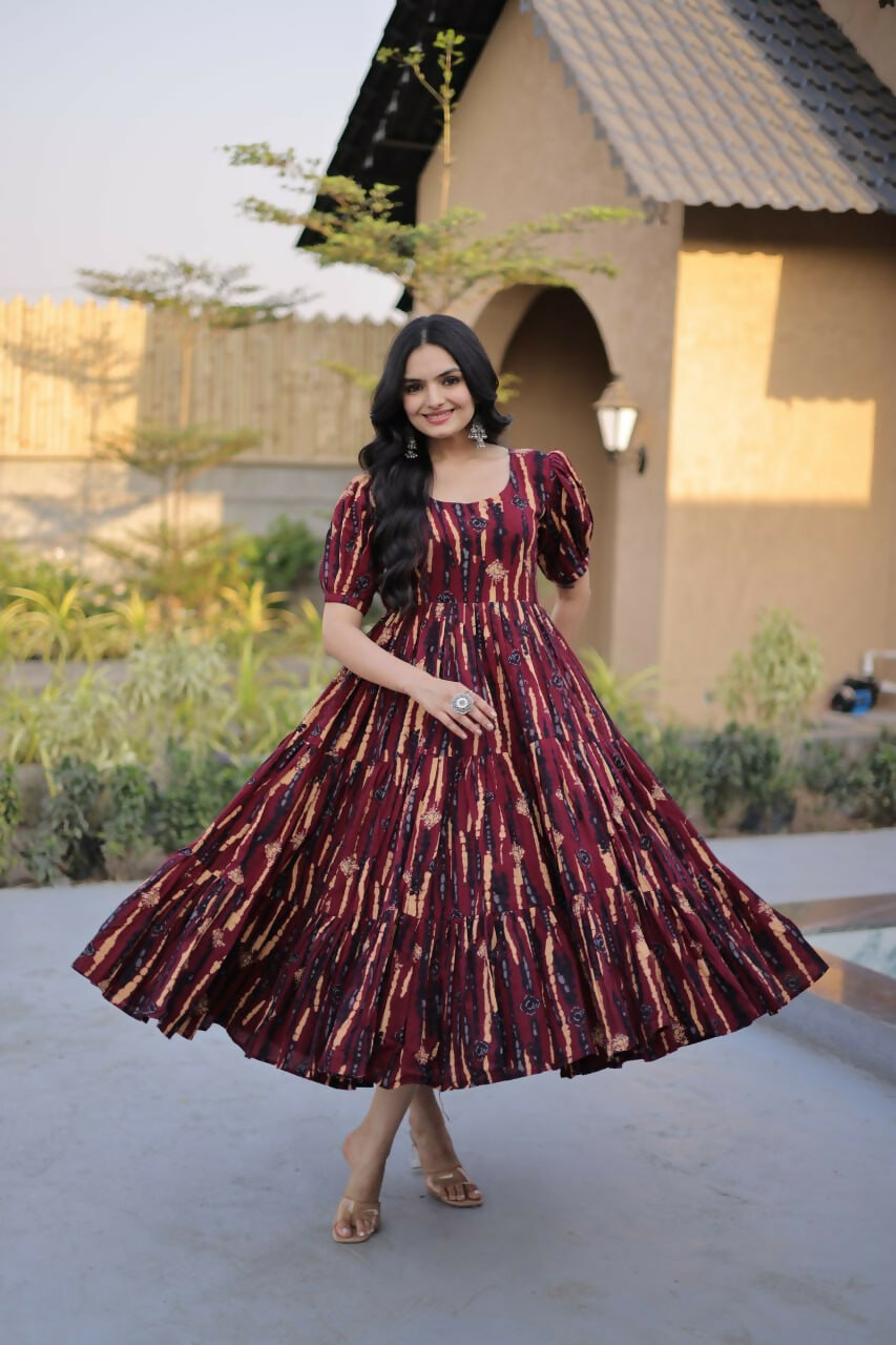 Teeya Creation Womens New Trendy Summer War Printed Cotton Gown Set-Multicolor | Grocsy