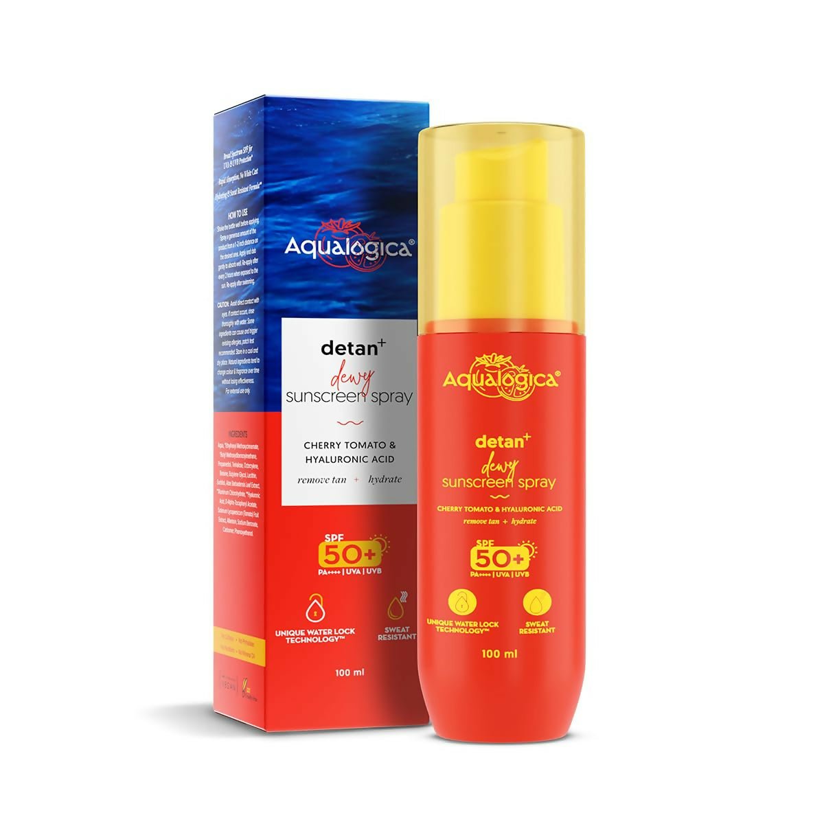 Aqualogica Detan+ Dewy Sunscreen Spray SPF 50+ PA++++ UVA/B Protection, Lightweight & Quick Absorbing, No White Cast | Grocsy