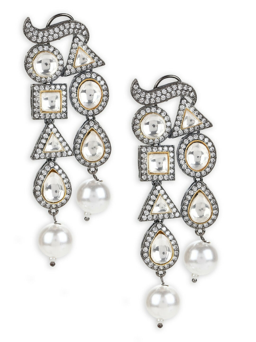 Long Zircon Pearl Danglers- Ruby Raang | Grocsy