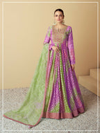 Vastranavya Lavender Muslin Printed Sequins Beads Work Abaya Style Anarkali Suit | Grocsy