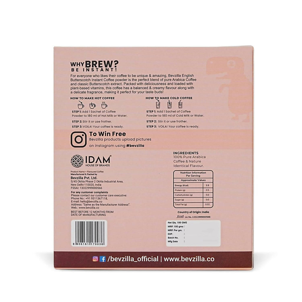 Bevzilla Instant Coffee Powder Sachets (Butterscotch) | Grocsy