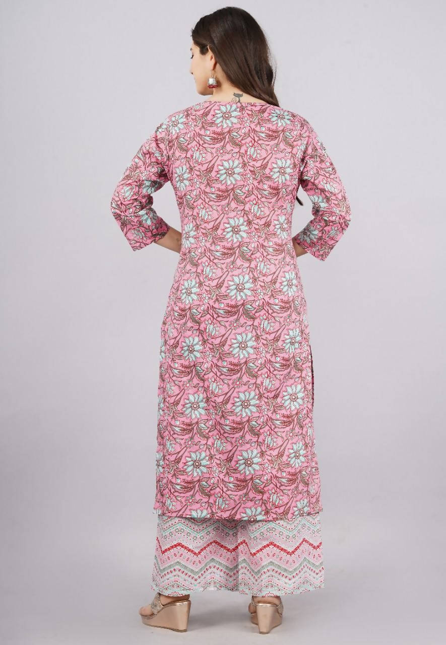 Vamika Printed Cotton Pink Party Wear/Casual Wear Kurta Set/Suit | Grocsy