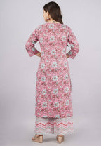 Vamika Printed Cotton Pink Party Wear/Casual Wear Kurta Set/Suit | Grocsy