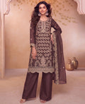 KC Heavy Embroidery Worked Two Ton Moss Silk Purple Suit For Women | Grocsy