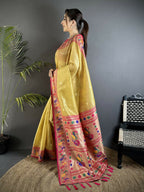 Joban Fashion Golden Yellow Zari Weaving Tissue Paithani Saree | Grocsy