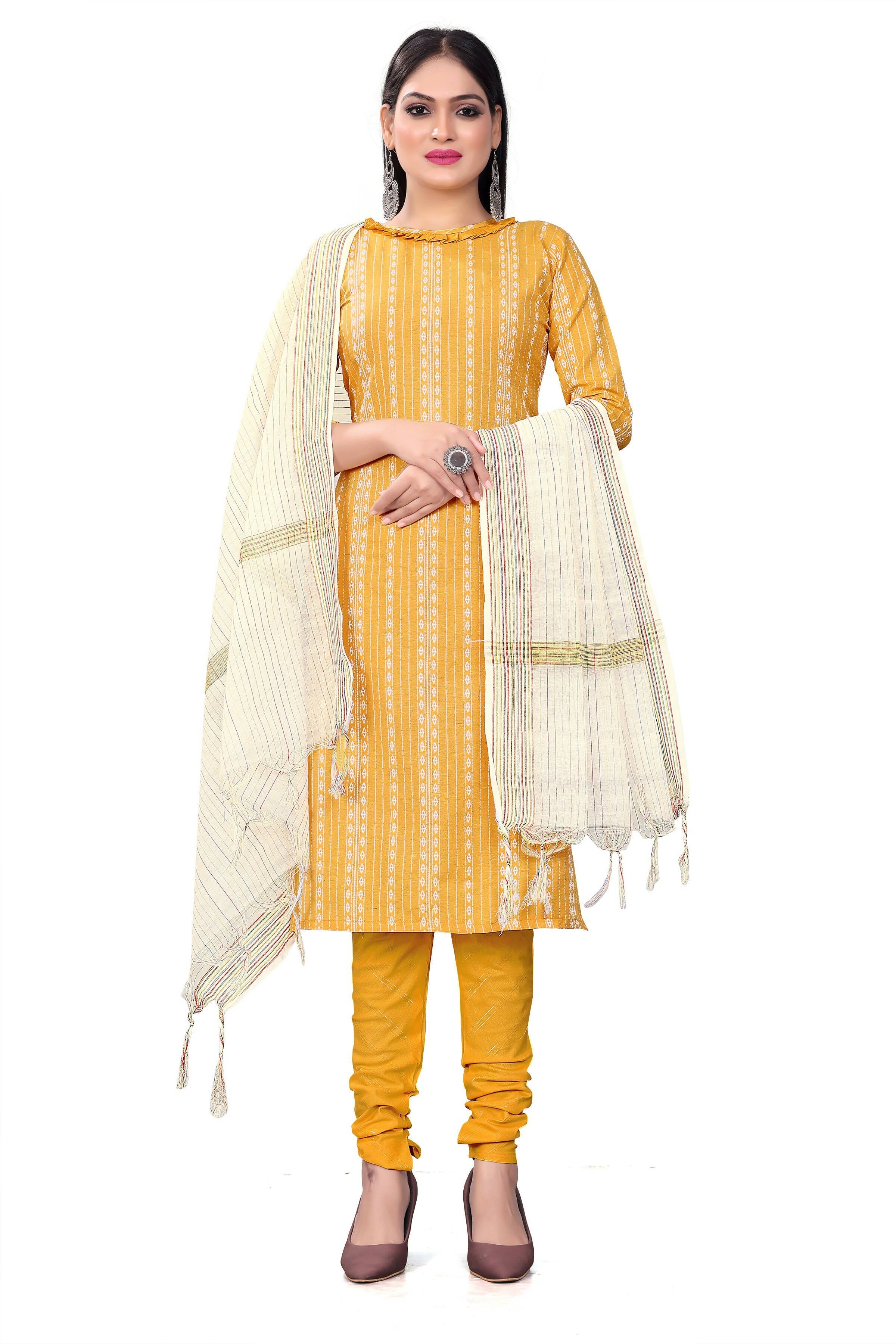Mustard Cotton Jacquard Woven Unstitched Dress Material - Amara | Grocsy