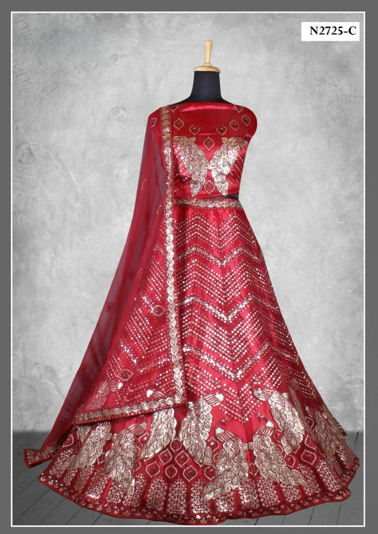 Red Net Thread With Sequence Work Lehenga Choli - Nimaya Ishani | Grocsy