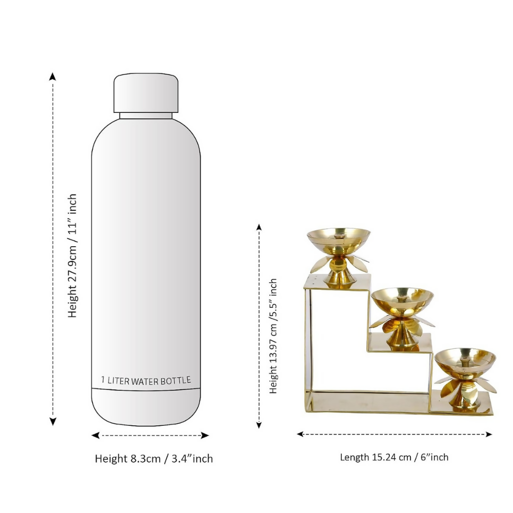 CraftVatika Brass Lotus Diya Oil Puja Lamp Piller Stand 3 Step Diya | Grocsy
