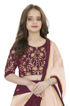 Dwiden Maroon Rohini Tafetta Sattin Semi-Stitched Girl's Lehenga Choli | Grocsy