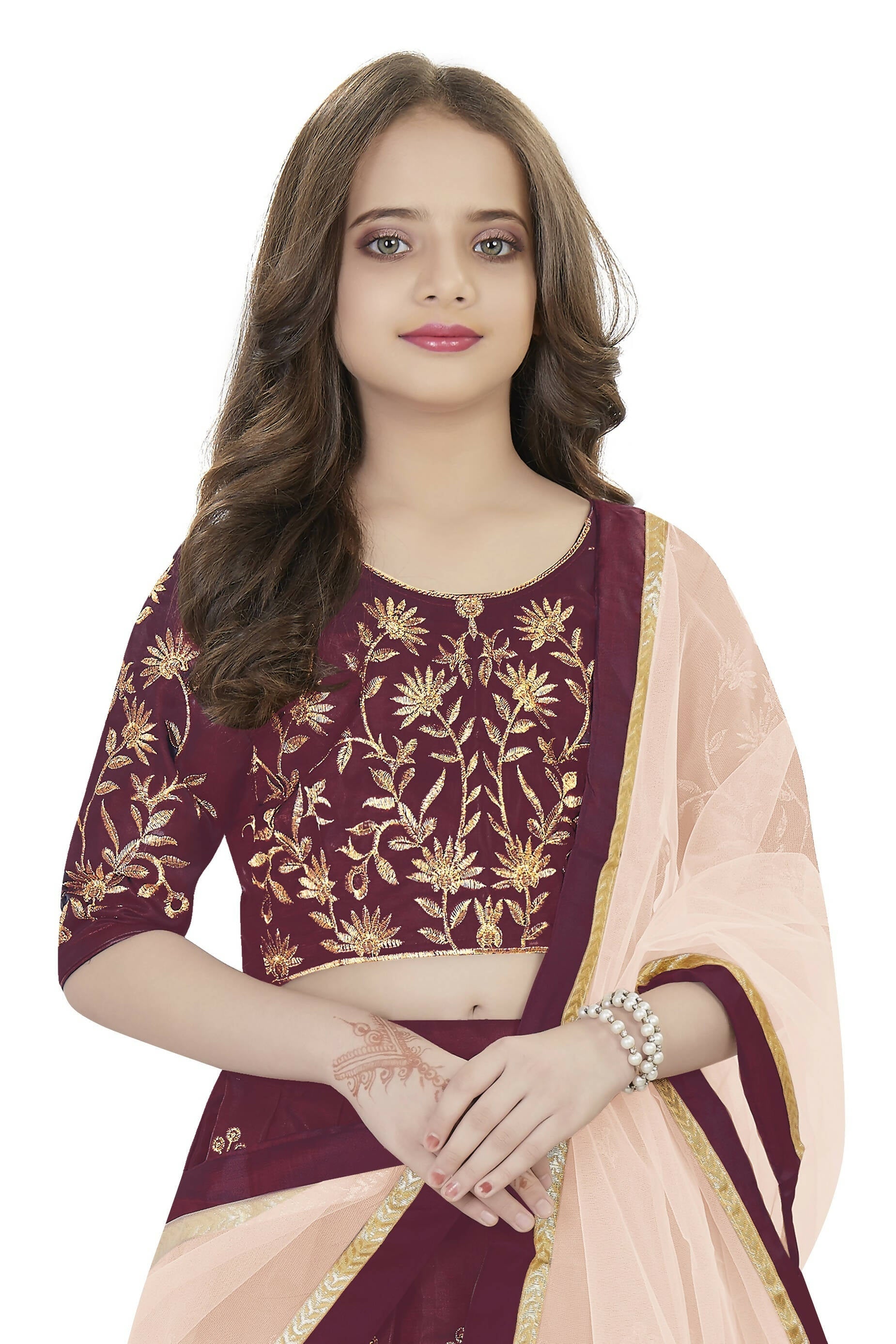 Dwiden Maroon Rohini Tafetta Sattin Semi-Stitched Girl's Lehenga Choli | Grocsy
