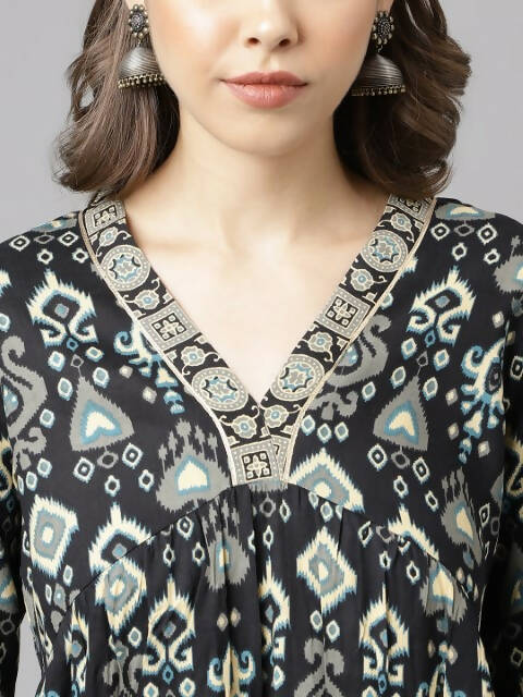FIORRA Women's Black Cotton A-Line Kurta Palazzo Set | Grocsy