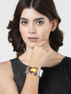 NVR Women Silver-Toned Topaz Rhodium-Plated Kada Bracelet | Grocsy