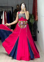 Yash Enterprise Gajari Navy Blue Rayon Cotton Embroidery Semi Stitched Navratri Top Chaniya Choli | Grocsy