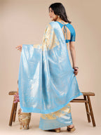 Shree Shyam Fashion Aura Silk Cream Sky Blue Banarasi Silk Saree | Grocsy