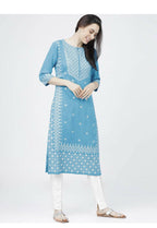Indian Clothing Cheera Embellished Daily Wear Cotton Blend Kurta - Sky Blue | Grocsy