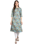 Vamika Rama Green French Crepe Printed Party Wear/Casual Wear Kurti | Grocsy
