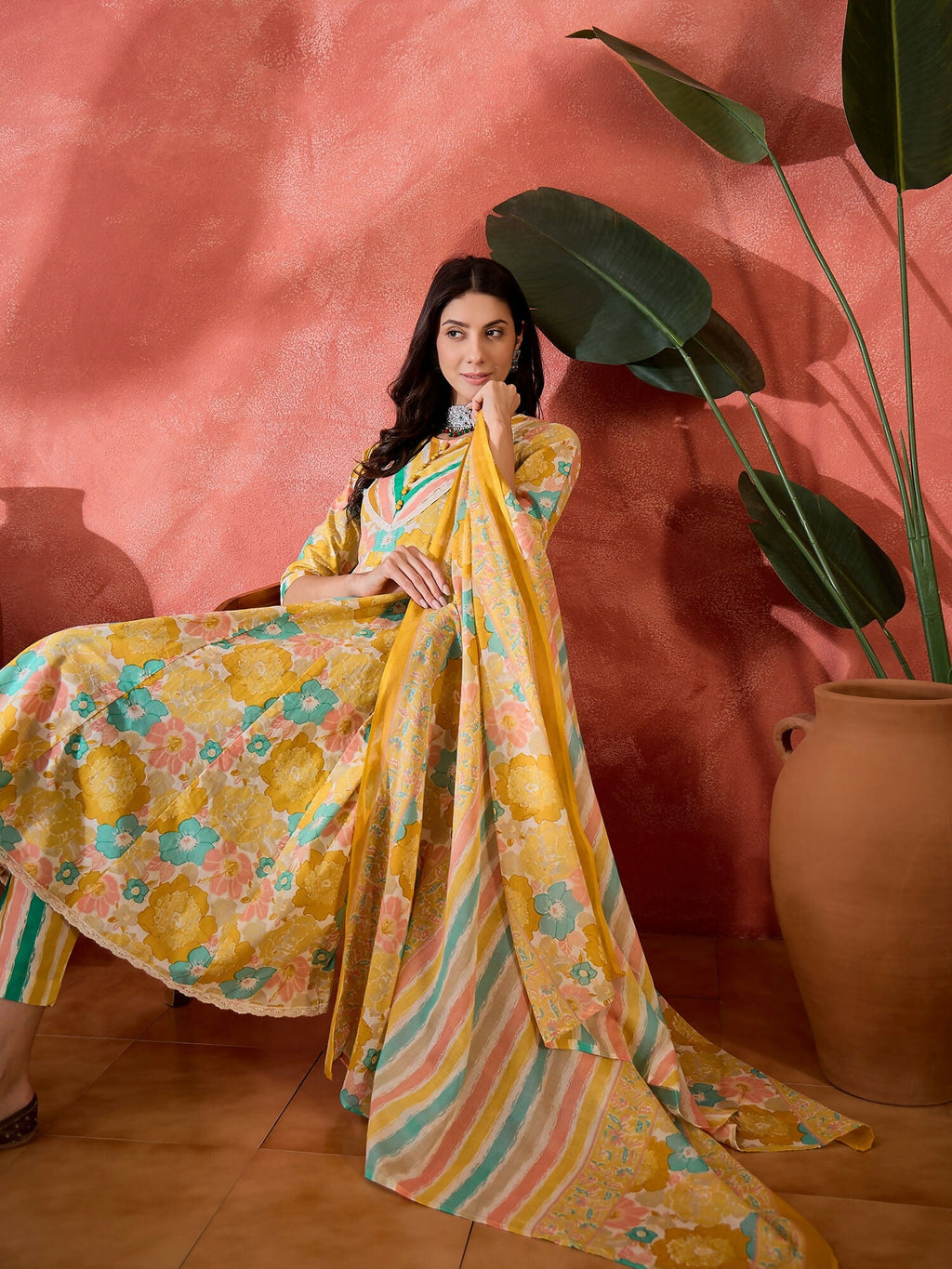 Joban Fashion Printed Mustard Pure Cotton Kurta Set | Grocsy
