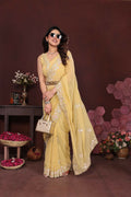 PR Fashion Yellow Georgette Embroidery Work With Embroidery Work Blouse Saree | Grocsy