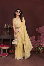 PR Fashion Yellow Georgette Embroidery Work With Embroidery Work Blouse Saree | Grocsy