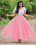 Dishitha Creation Printed Stitched Lehenga & Crop Top - White & Pink | Grocsy