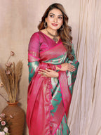 Aastha Fashion Sea Green Tissue Silk Paithani Woven Saree | Grocsy