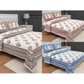 Jaipuri Hand Printed Floral 144TC Cotton DoubleQueen Bedsheet with 2 Pillow Covers | Grocsy