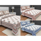 Jaipuri Hand Printed Floral 144TC Cotton DoubleQueen Bedsheet with 2 Pillow Covers | Grocsy