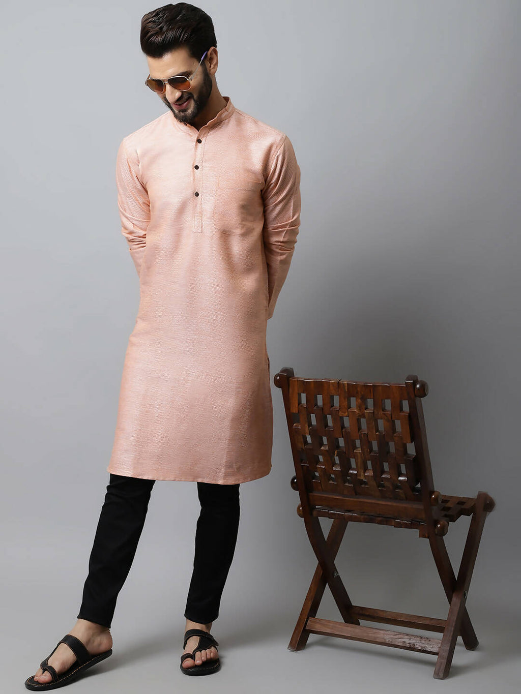 Even Apparels Pink Color Pure Cotton Men's Kurta With Band Collar (SLD1186) | Grocsy
