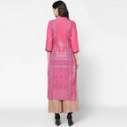 Cheera Hand Block Print Baby Pink Straight Kurta (MAAI-048K) | Grocsy