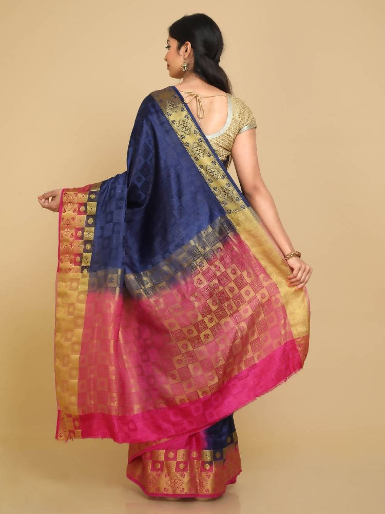 Kalamandir Checked Navy Blue Pashmina Saree | Grocsy