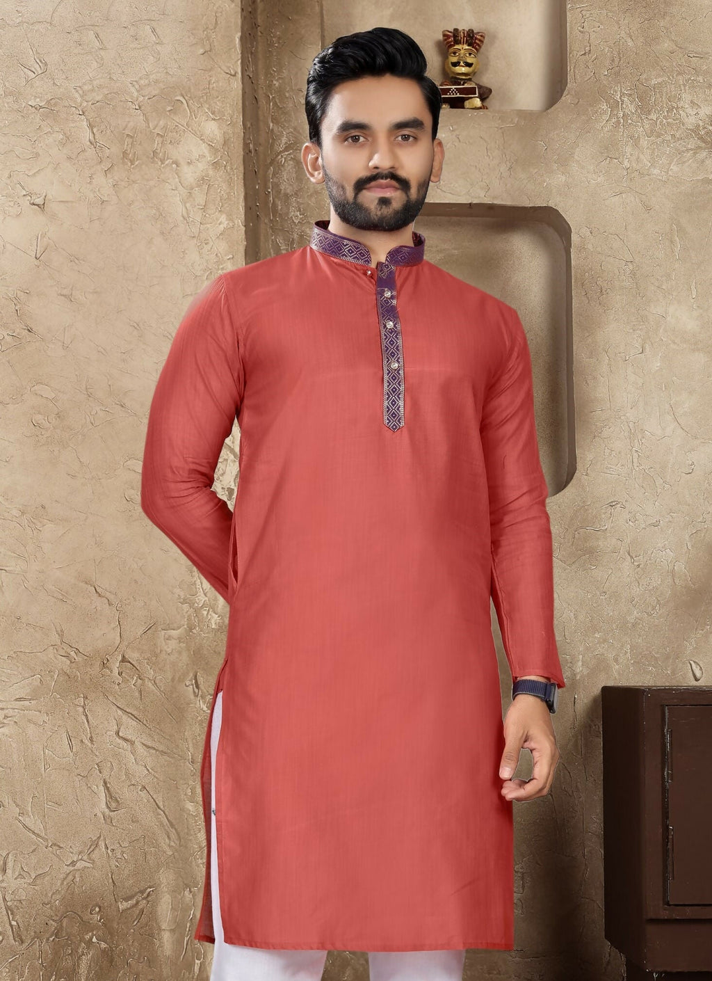 Anaita Peach Linen Silk Straight Kurta | Grocsy