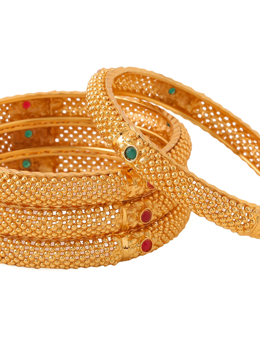 NVR Women's Set of 4 Gold-Polished Traditional Bangles | Grocsy