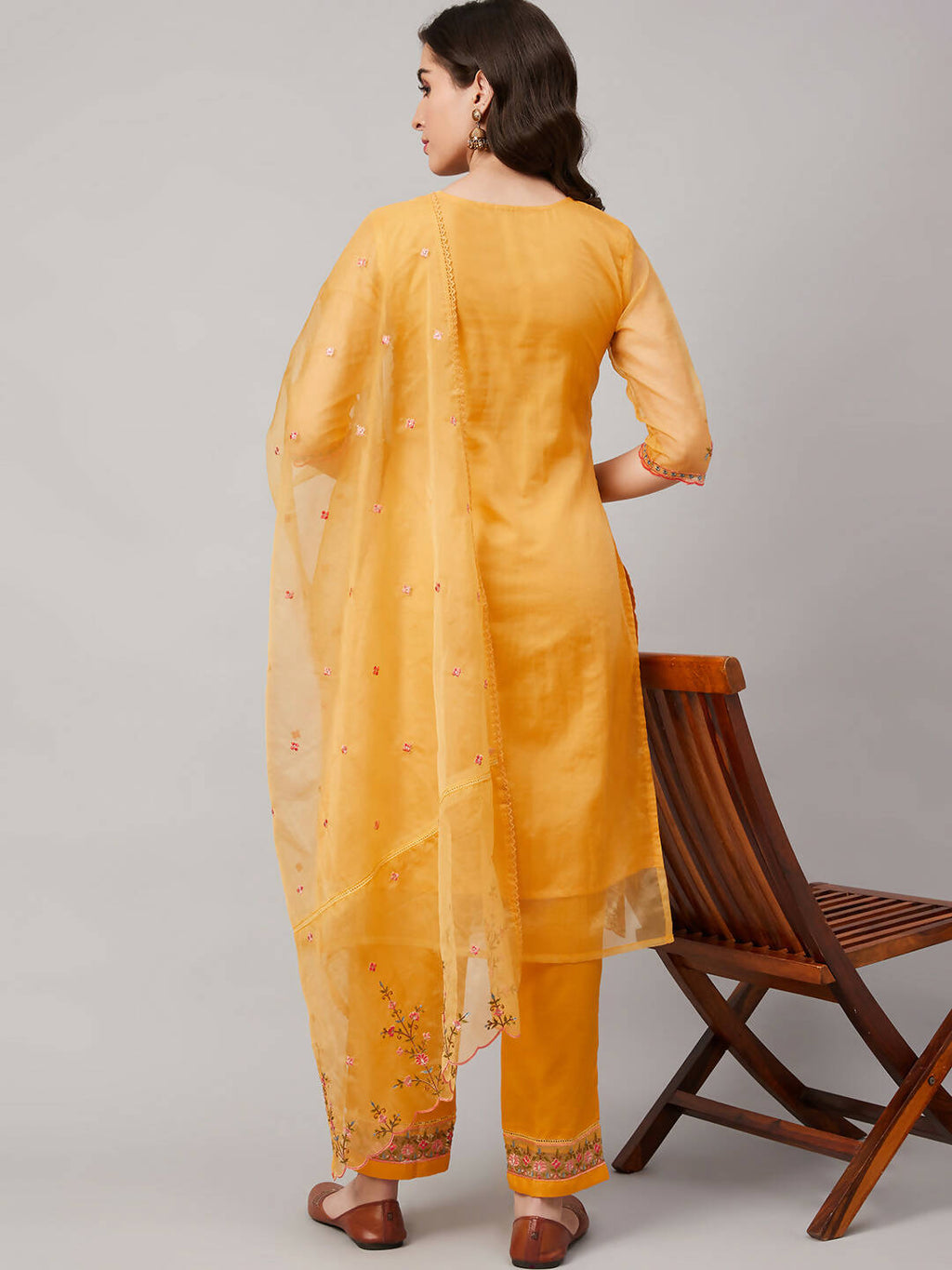 Yellow Organza Embroidered Kurta with Bottom & Dupatta - Salimar | Grocsy