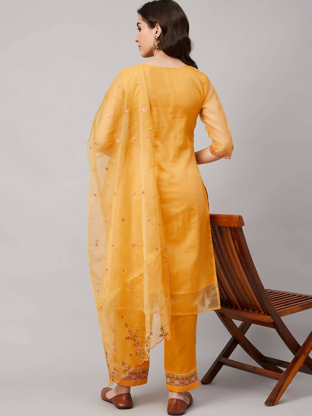 Yellow Organza Embroidered Kurta with Bottom & Dupatta - Salimar | Grocsy