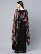 Ahalyaa Women Black Crepe Dress With Attached Dupatta | Grocsy